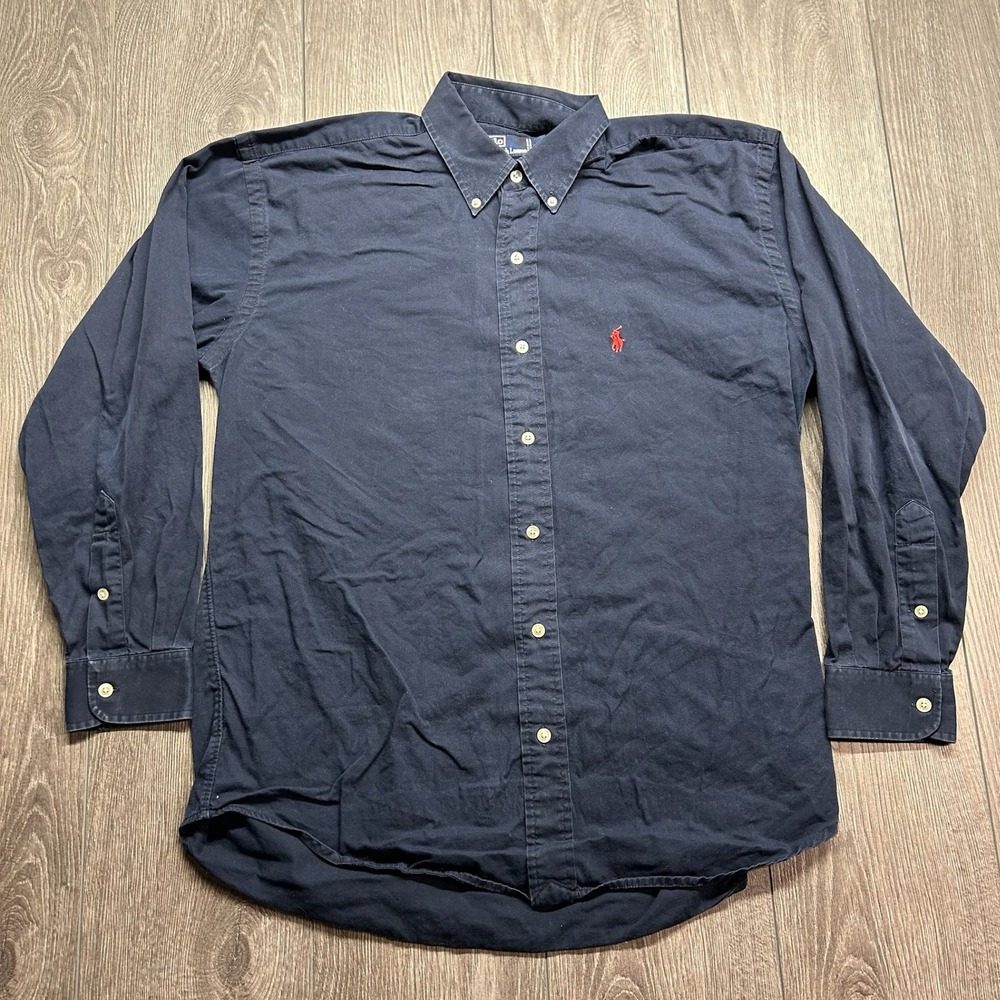 Vintage Polo Ralph Lauren Blaire Shirt Mens Medium Navy Blue Cotton Button Down